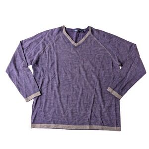Agave Lux 2XL Merino Wool V‎ Neck Sweater Purple Brown Trim Mens Long Sleeve